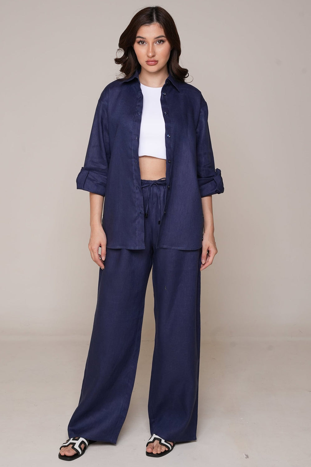 Khushboo & Pankaj Midnight Navy Linen Relaxed Co-Ord Set