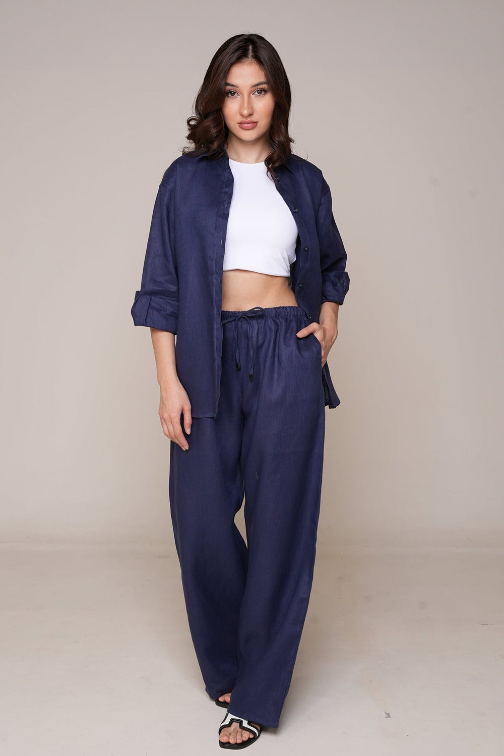 Khushboo & Pankaj Midnight Navy Linen Relaxed Co-Ord Set