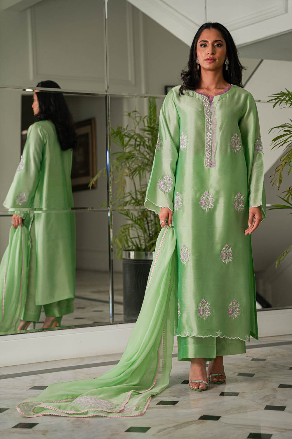 Khushboo & Pankaj Mint Kurta Set with Organza Dupatta
