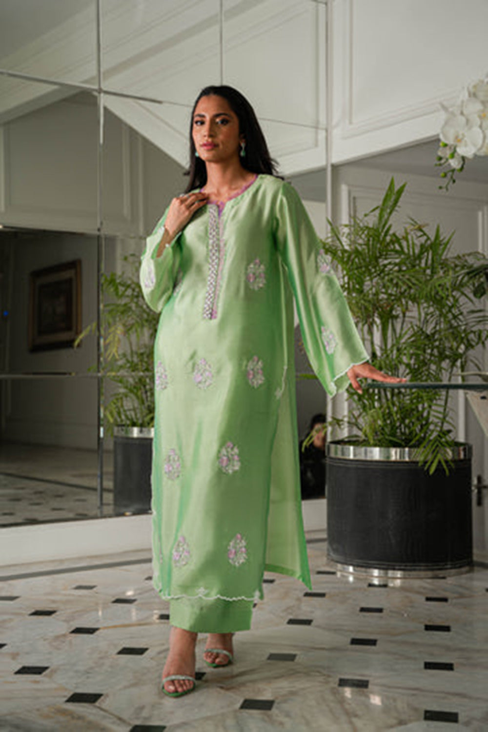 Khushboo & Pankaj Mint Kurta Set with Organza Dupatta