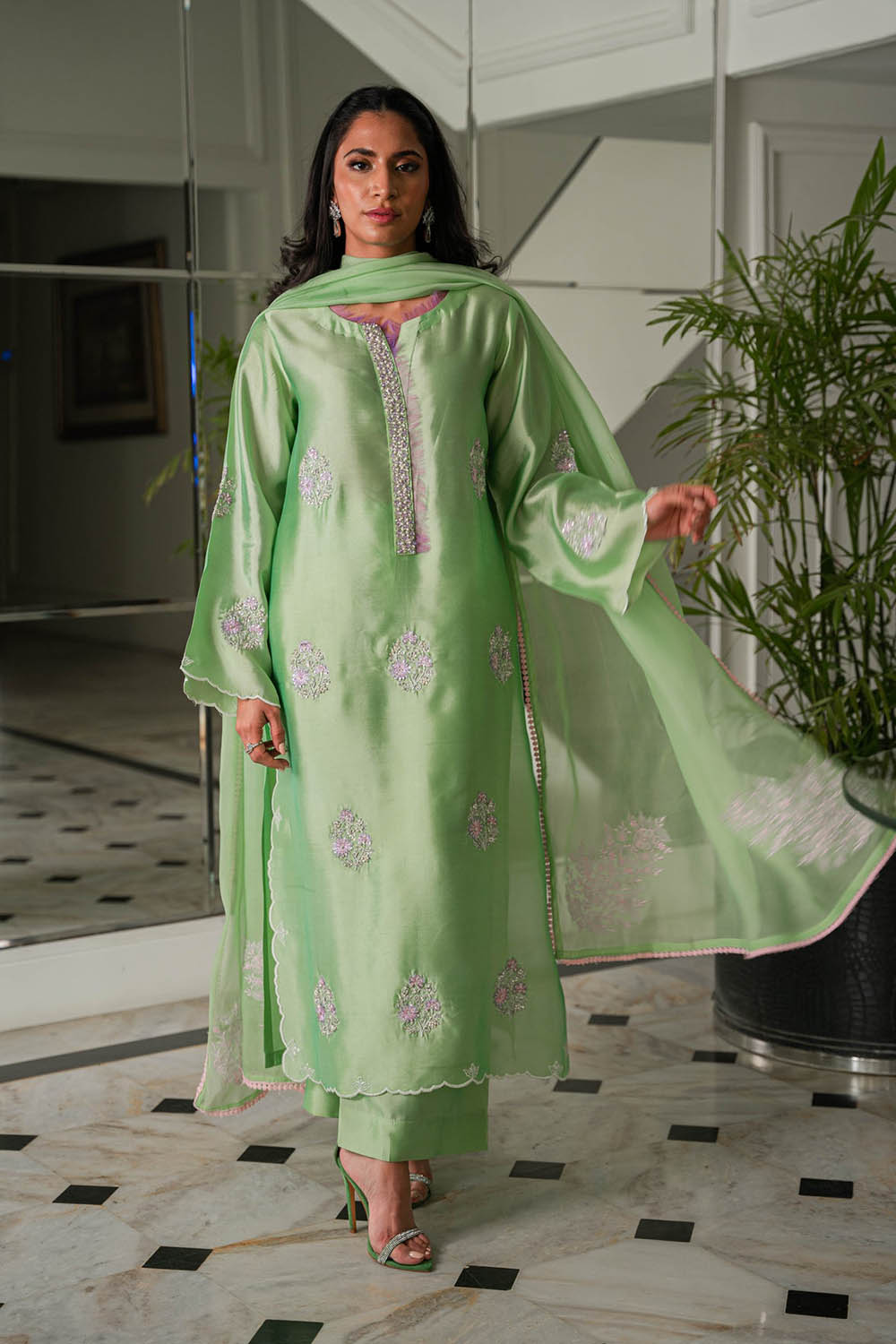 Khushboo & Pankaj Mint Kurta Set with Organza Dupatta