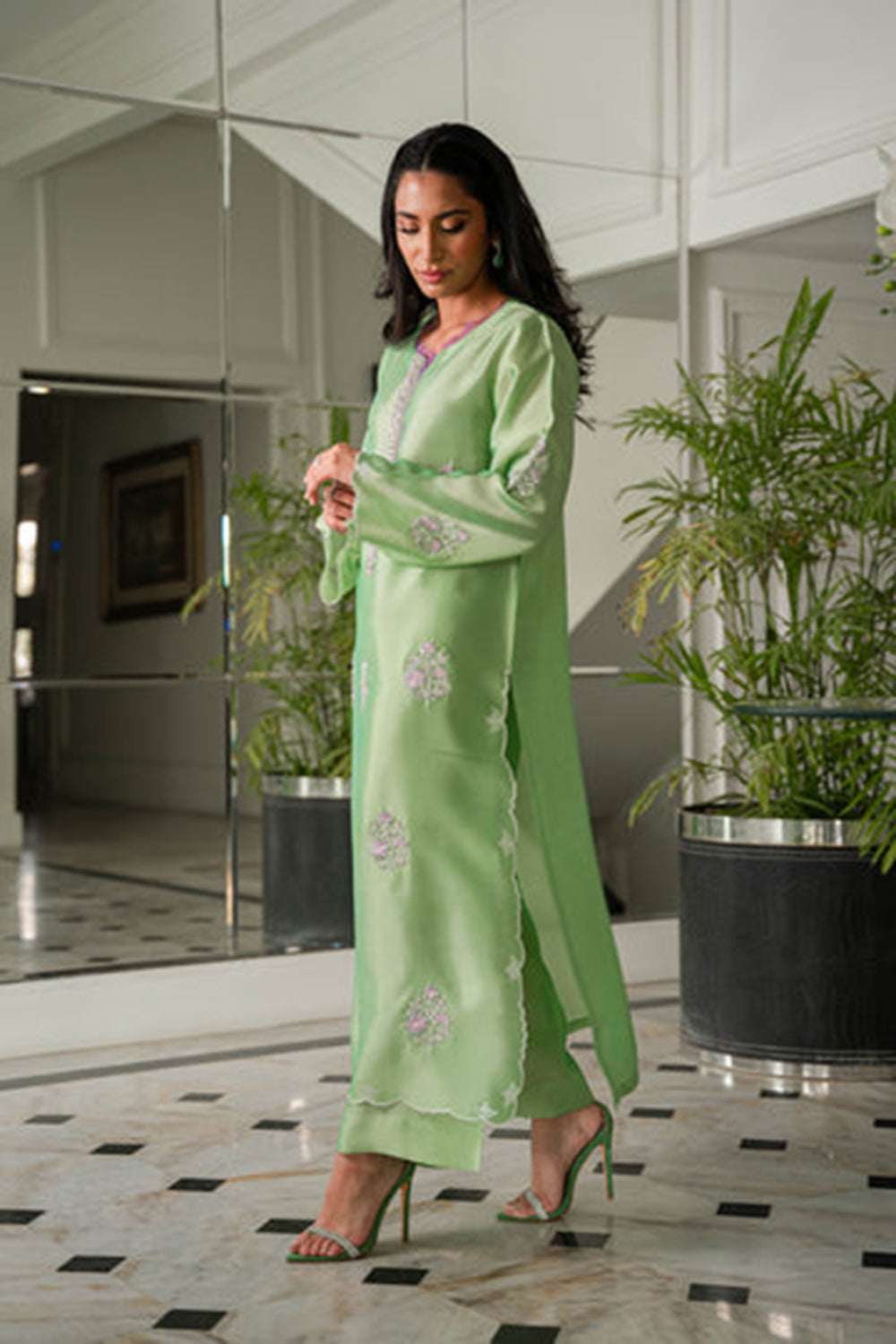 Khushboo & Pankaj Mint Kurta Set with Organza Dupatta