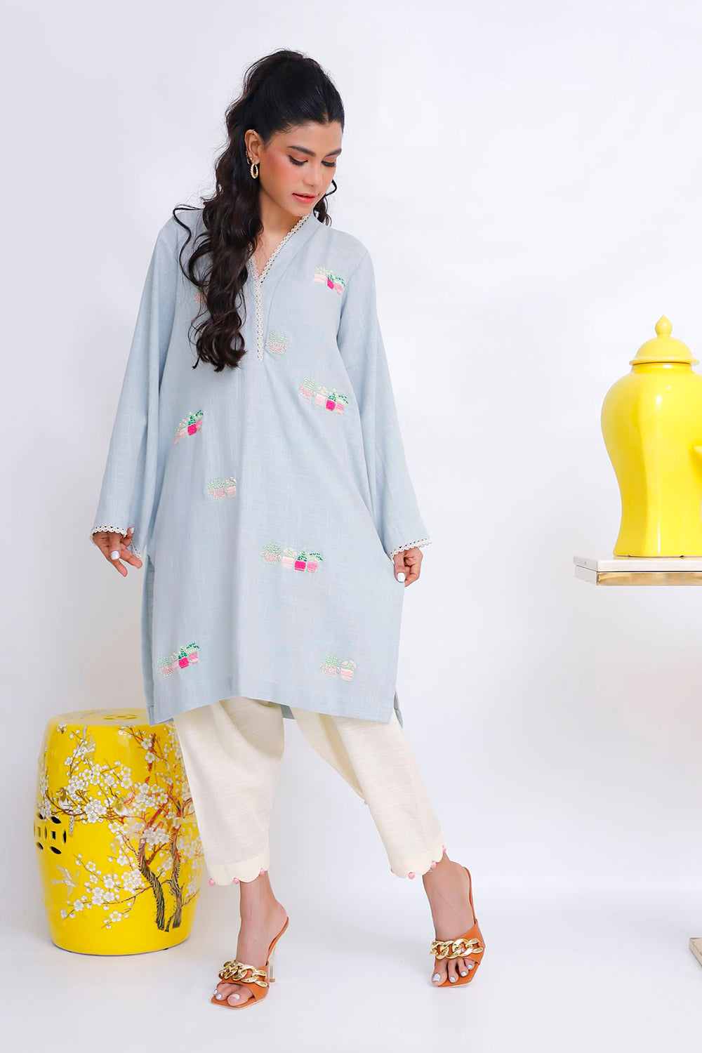 Khushboo & Pankaj Mist Blue Embroidered Kurta Set