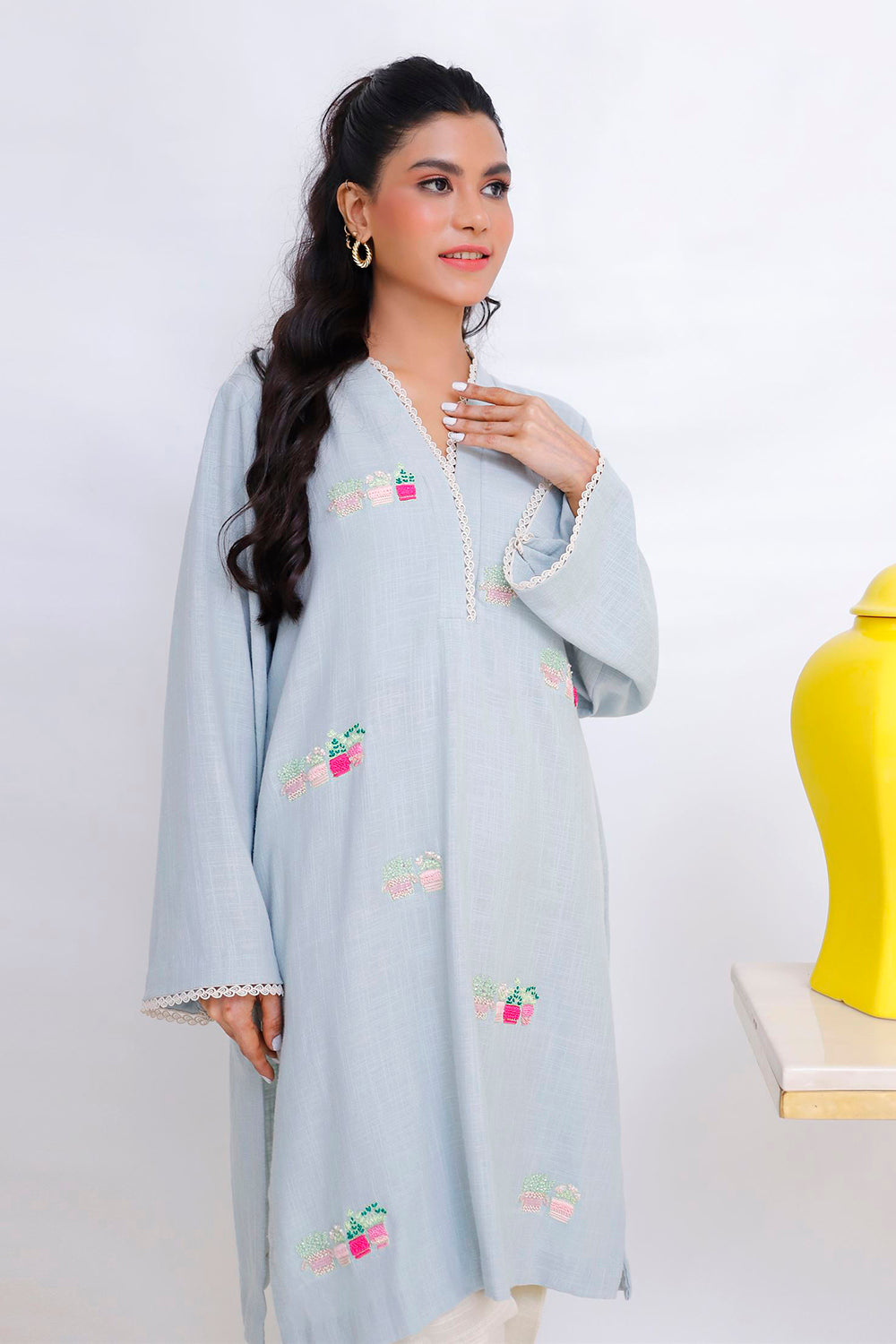 Khushboo & Pankaj Mist Blue Embroidered Kurta Set
