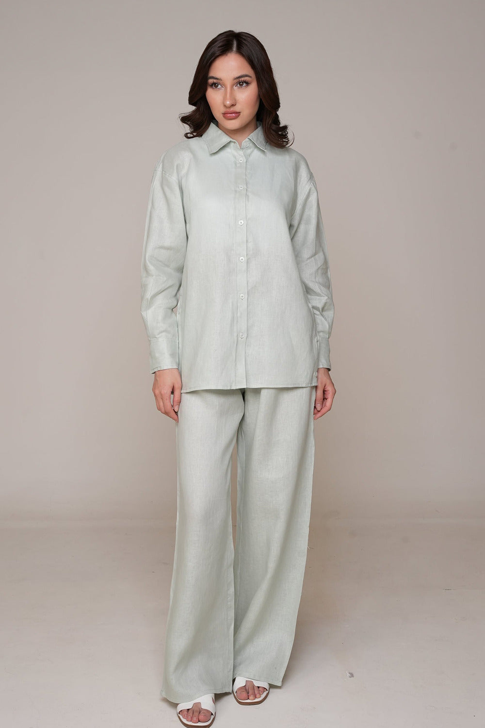 Khushboo & Pankaj Mist Grey Linen Relaxed Co-Ord Set