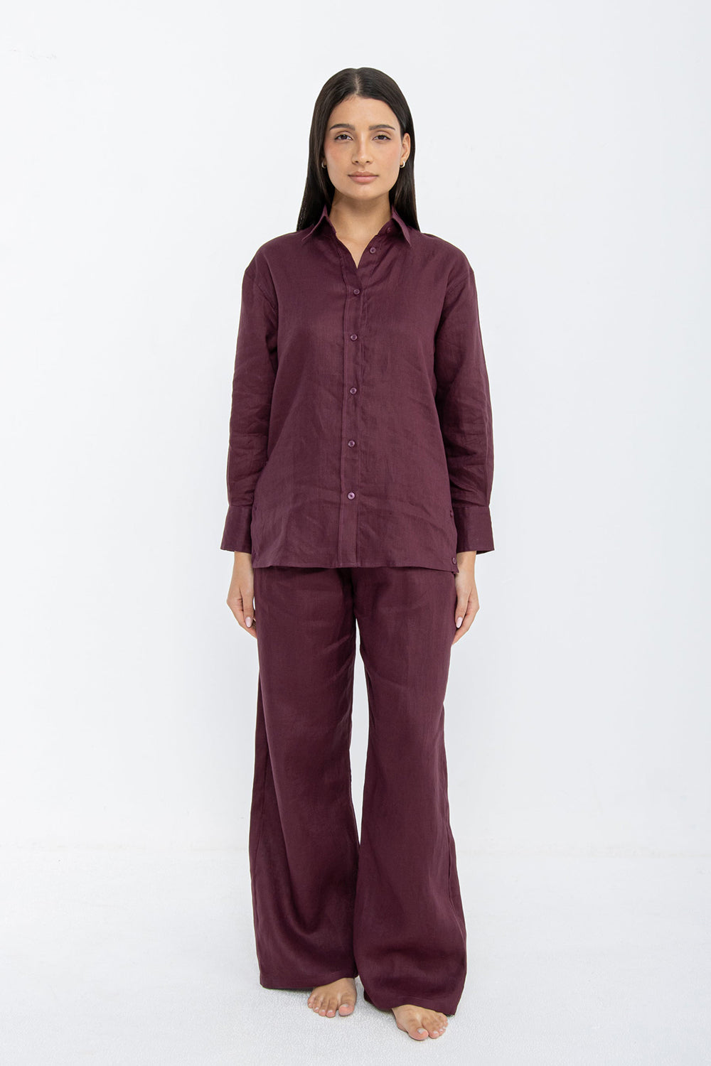 Khushboo & Pankaj Mulberry Wine Linen Relaxed Co-Ord Set