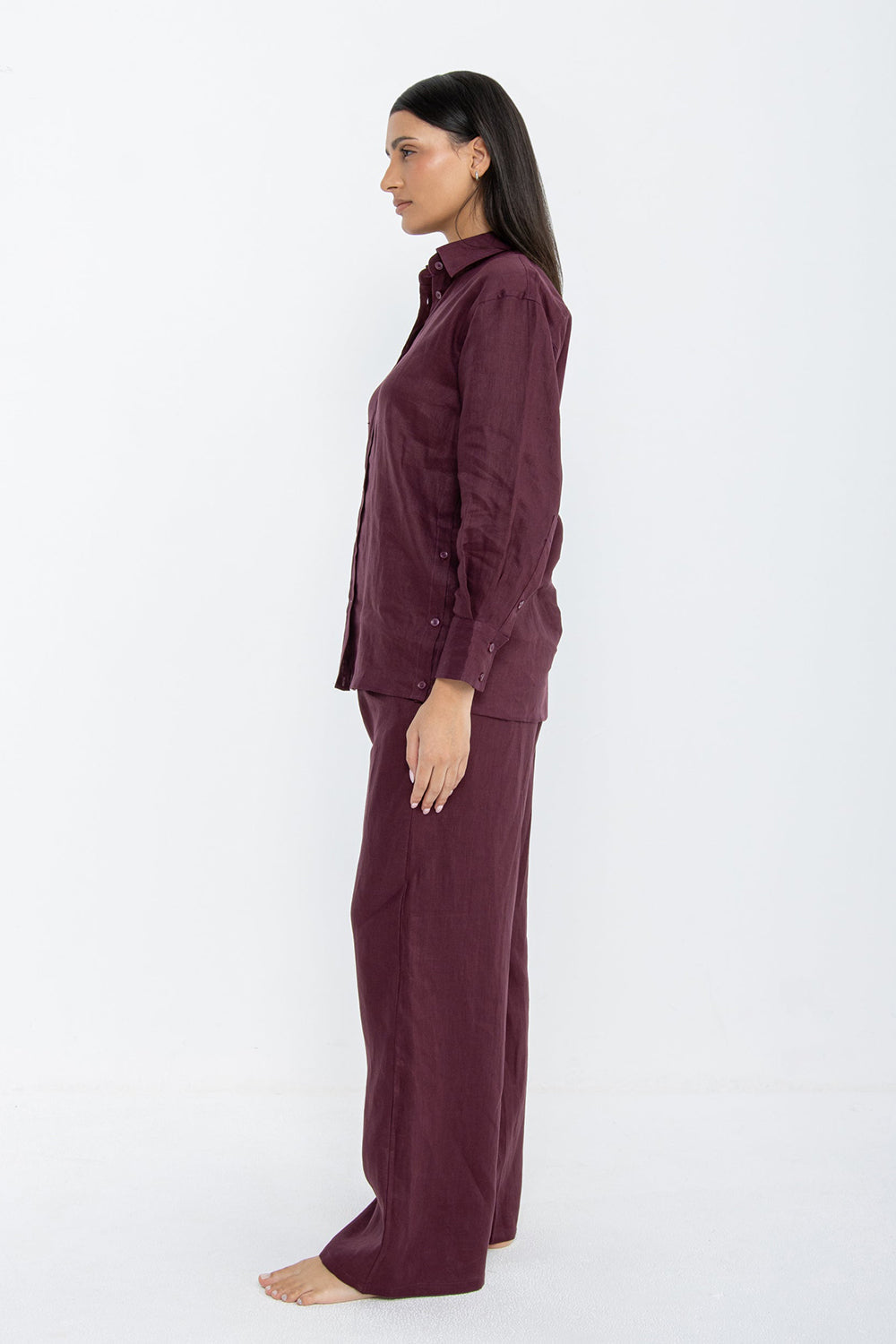 Khushboo & Pankaj Mulberry Wine Linen Relaxed Co-Ord Set