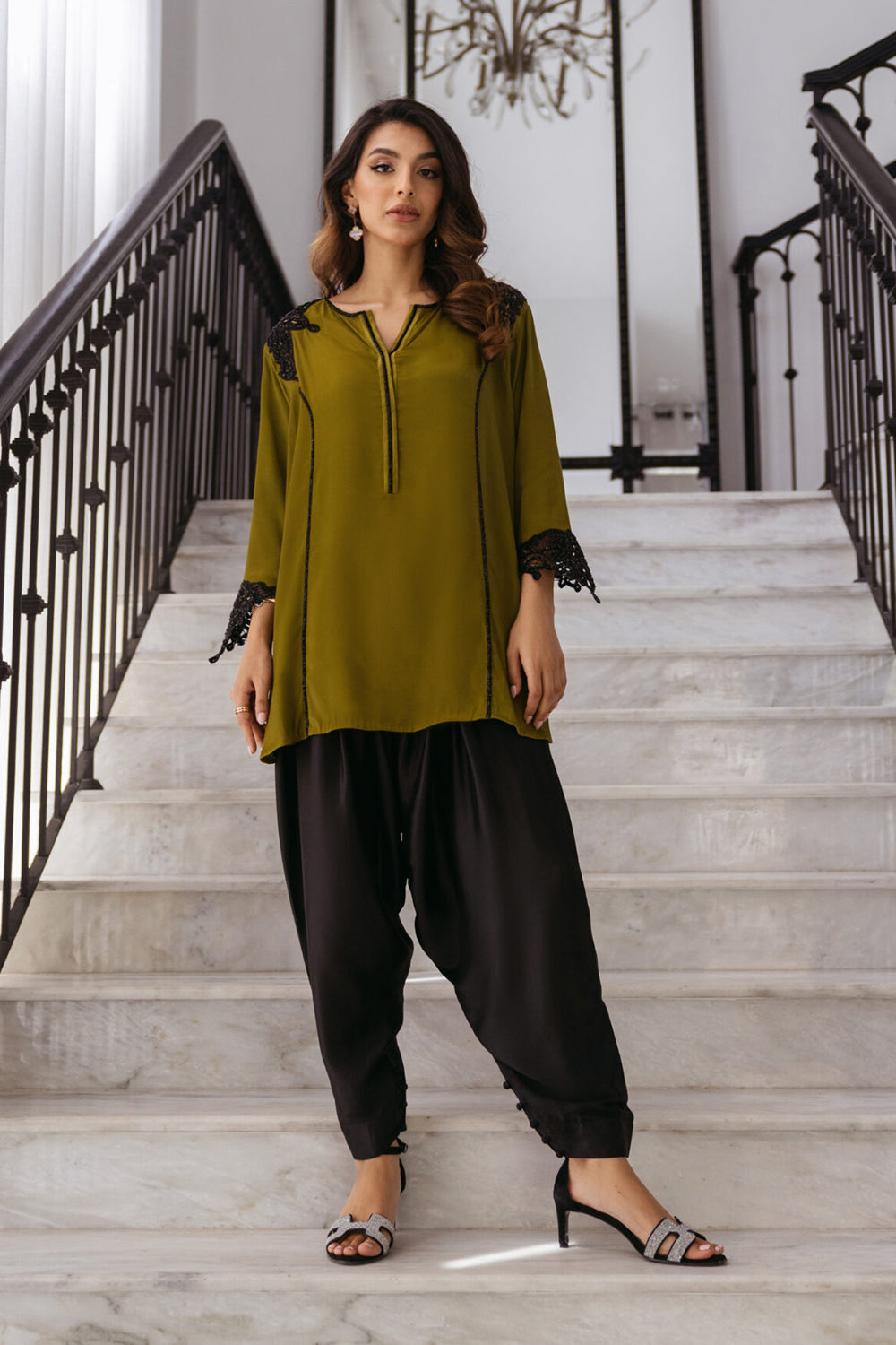 Khushboo & Pankaj Olive Women Crepe Co-ord Set