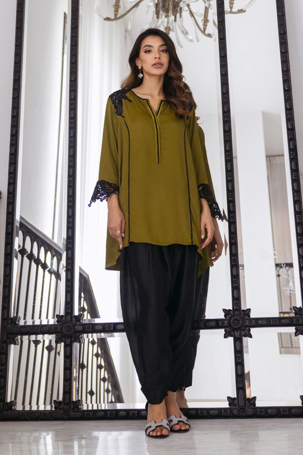 Khushboo & Pankaj Olive Women Crepe Co-ord Set