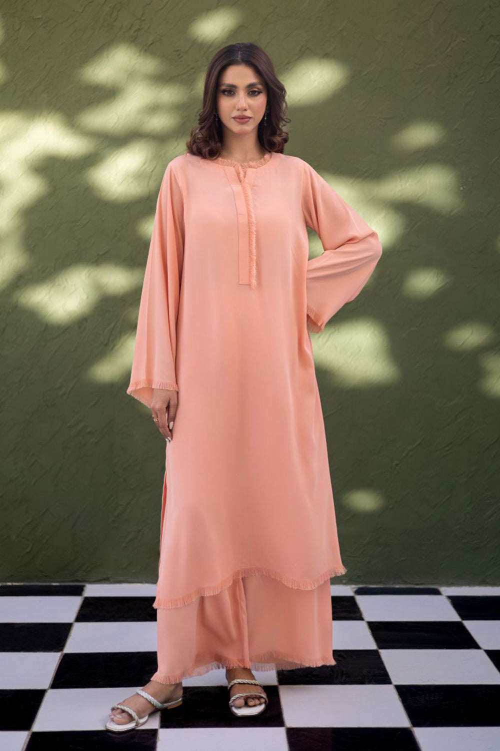 Khushboo & Pankaj Peach Blush Fringe Kurta Set
