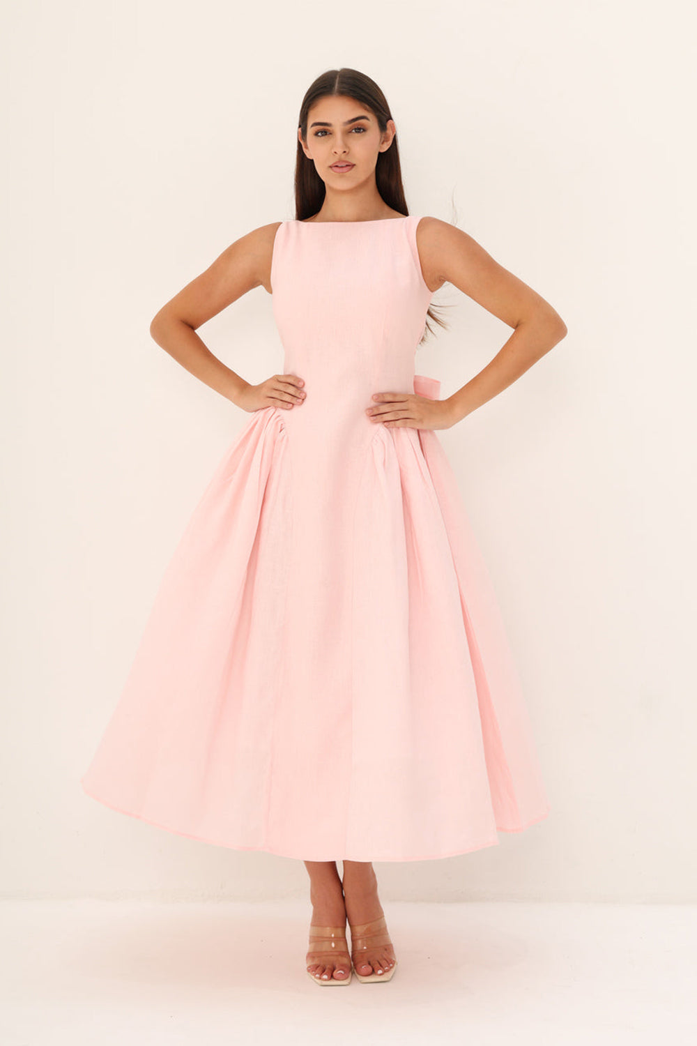 Khushboo & Pankaj Peach Linen Fit & Flare Midi Dress