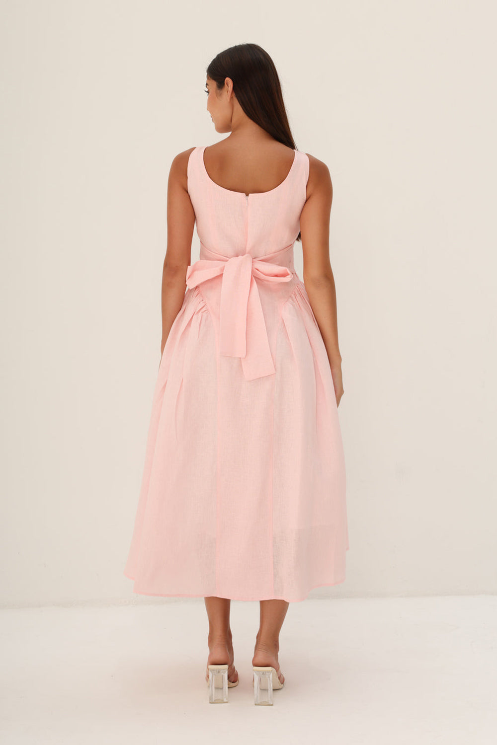 Khushboo & Pankaj Peach Linen Fit & Flare Midi Dress