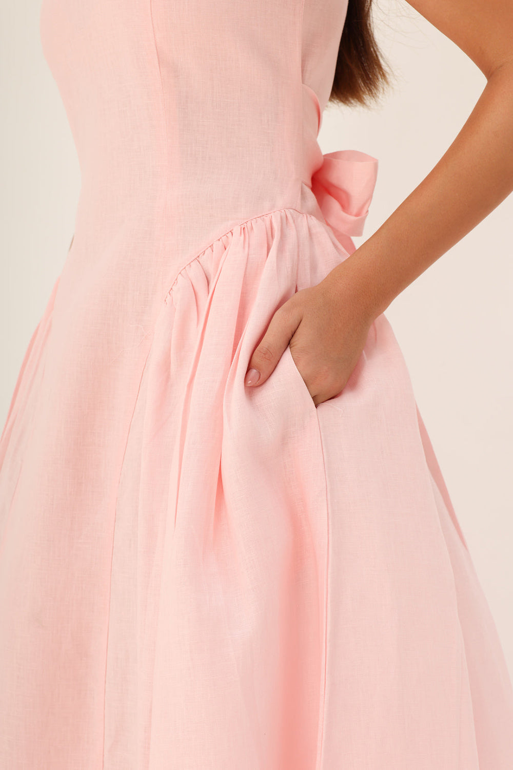 Khushboo & Pankaj Peach Linen Fit & Flare Midi Dress