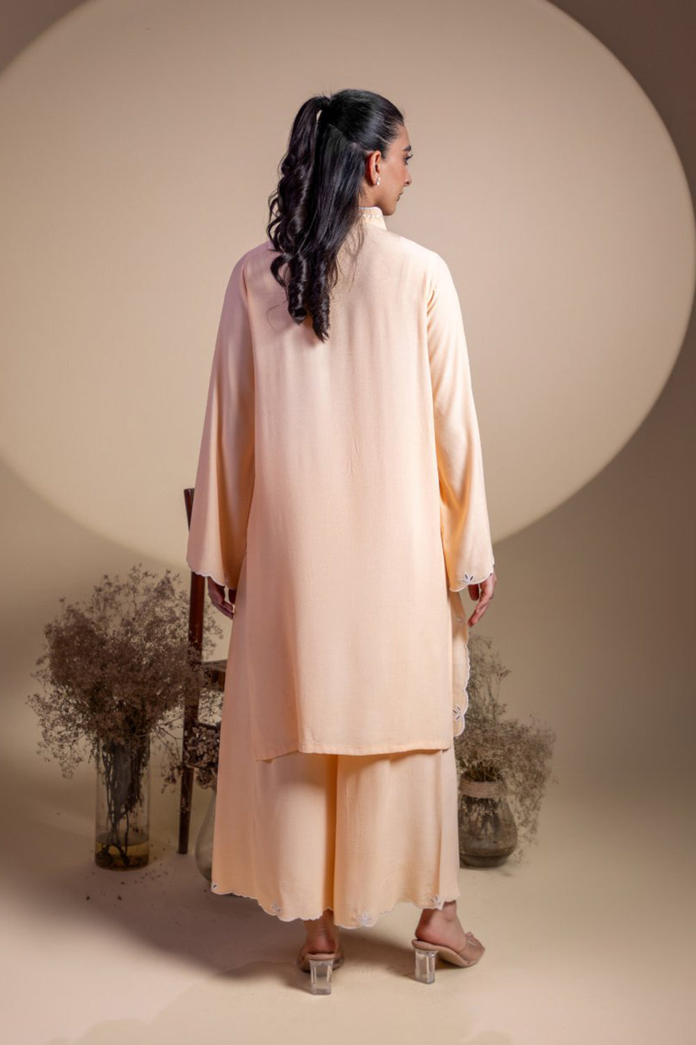 Khushboo & Pankaj Peach Scallop Detail Kurta Set