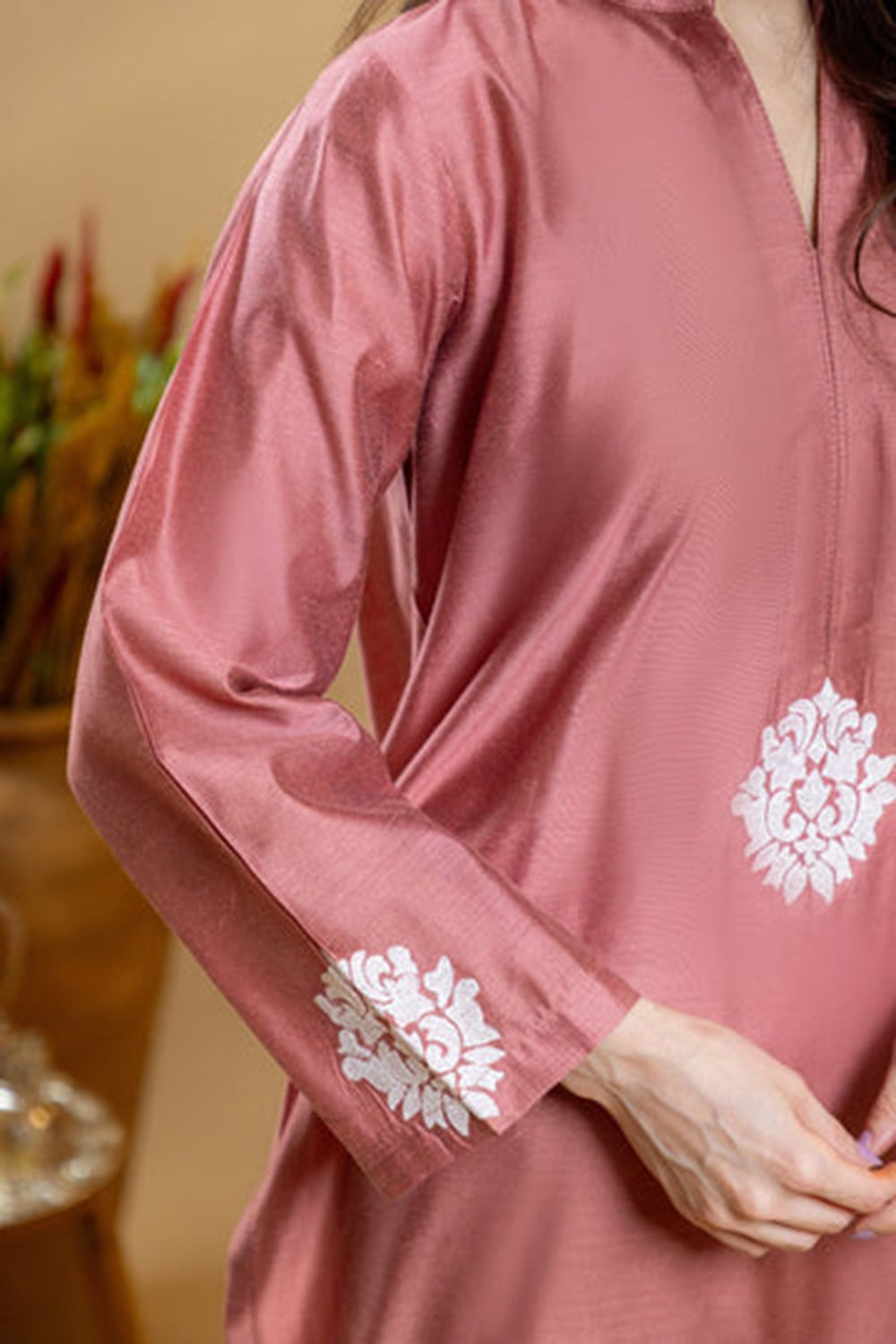 Khushboo & Pankaj Rose Sand Embroidered Kurta Palazzo Set