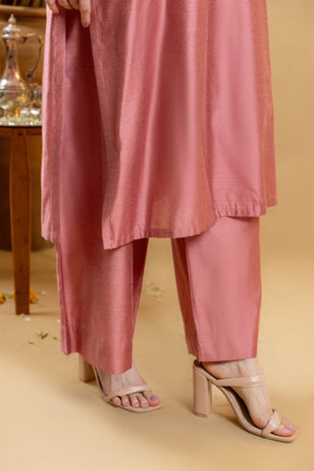Khushboo & Pankaj Rose Sand Embroidered Kurta Palazzo Set