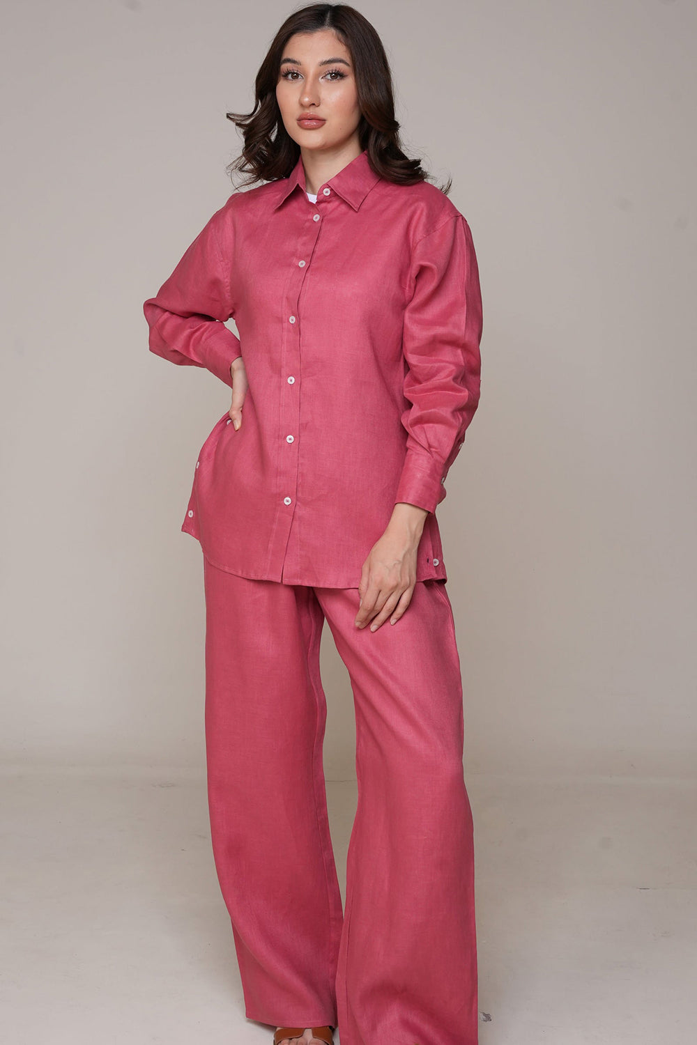 Khushboo & Pankaj Rosewood Pink Linen Relaxed Co-Ord Set