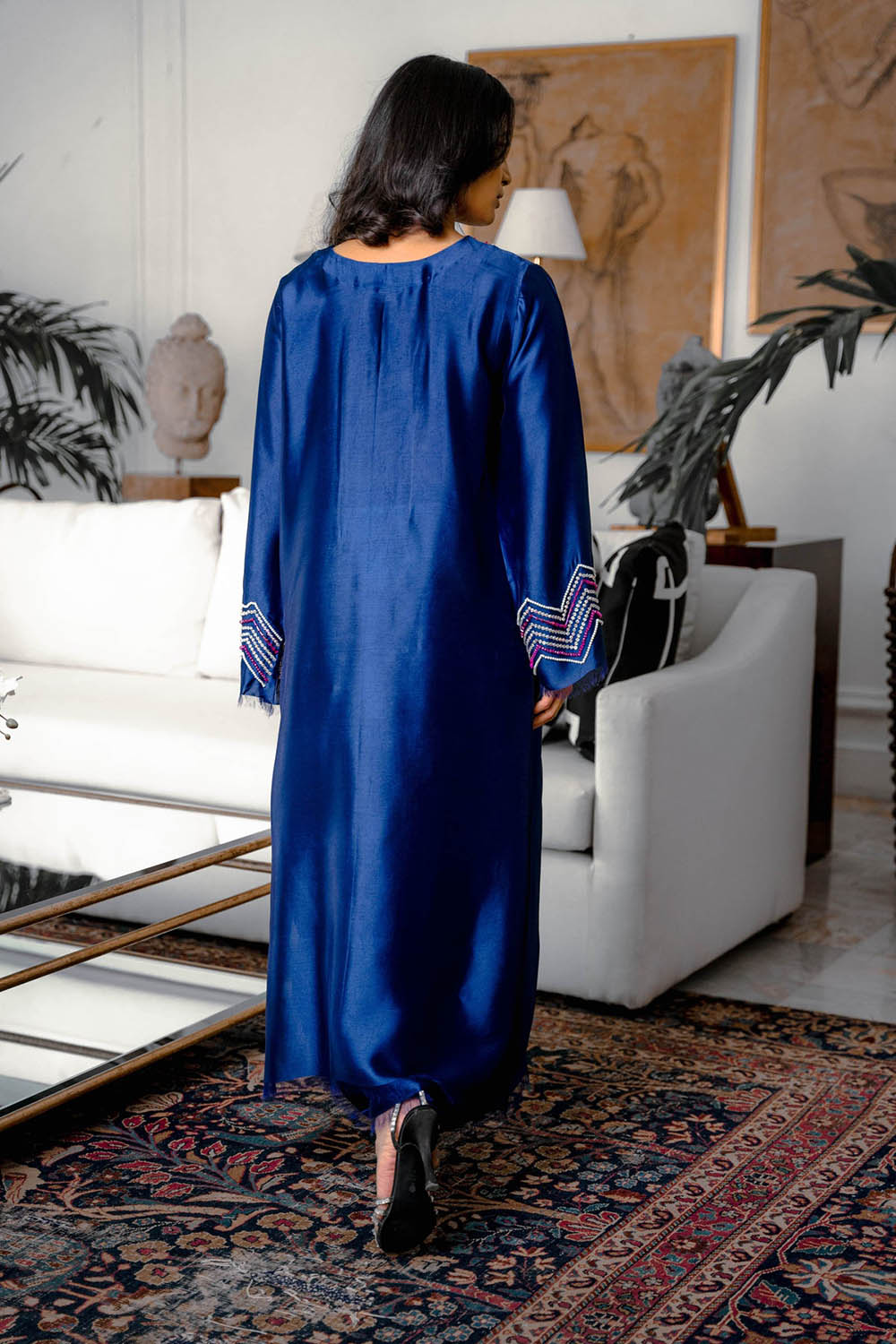 Khushboo & Pankaj Royal Blue Embellished Kurta Set with Sheer Dupatta
