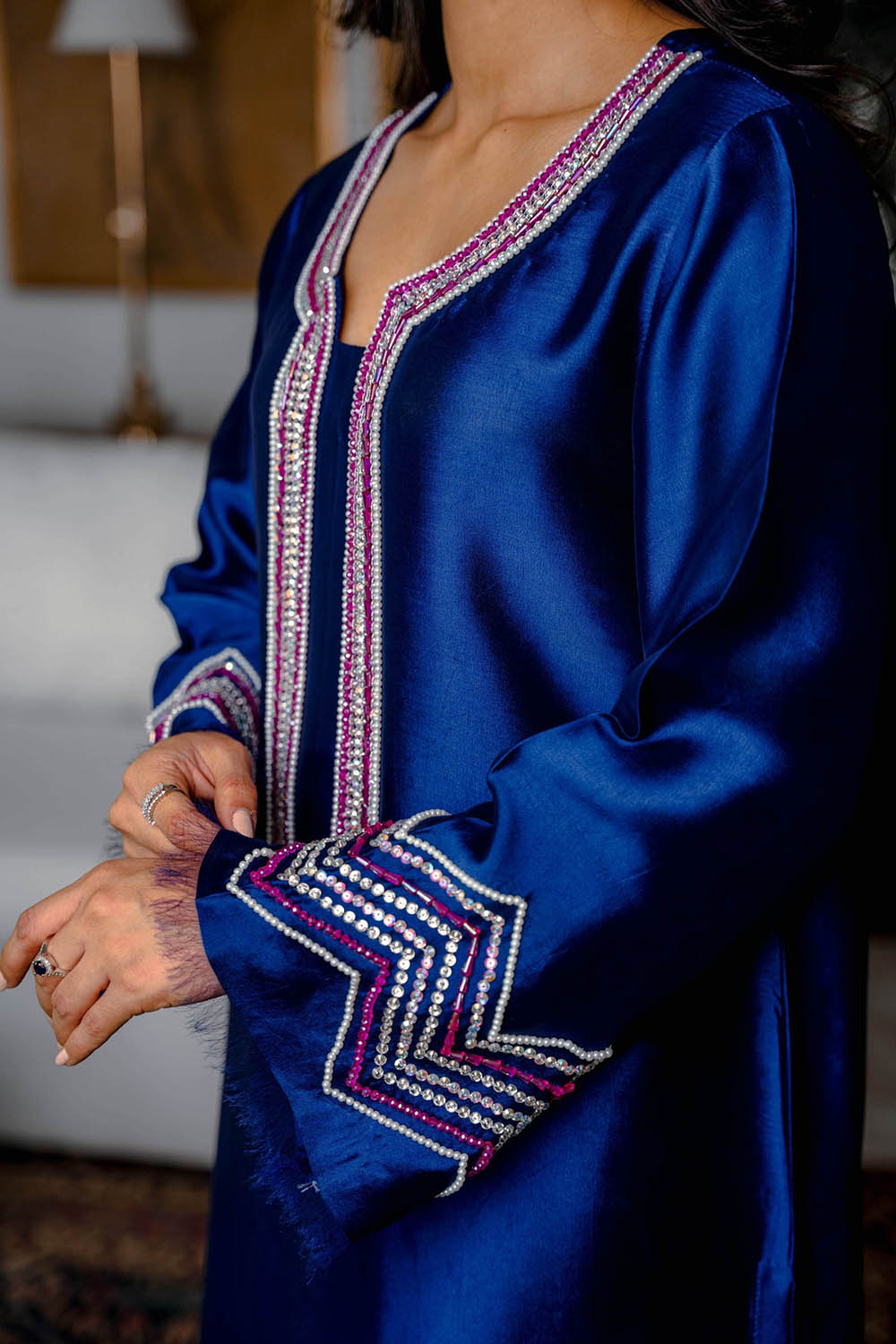 Khushboo & Pankaj Royal Blue Embellished Kurta Set with Sheer Dupatta