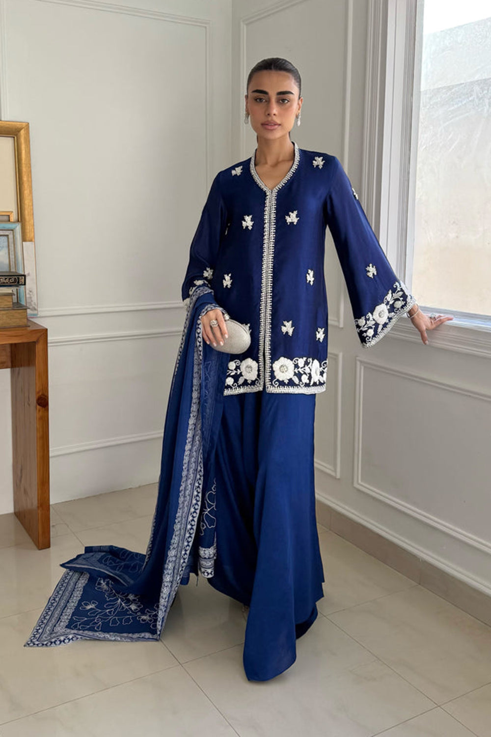 Khushboo & Pankaj Royal Blue Embroidered Silk Suit Set with Dupatta