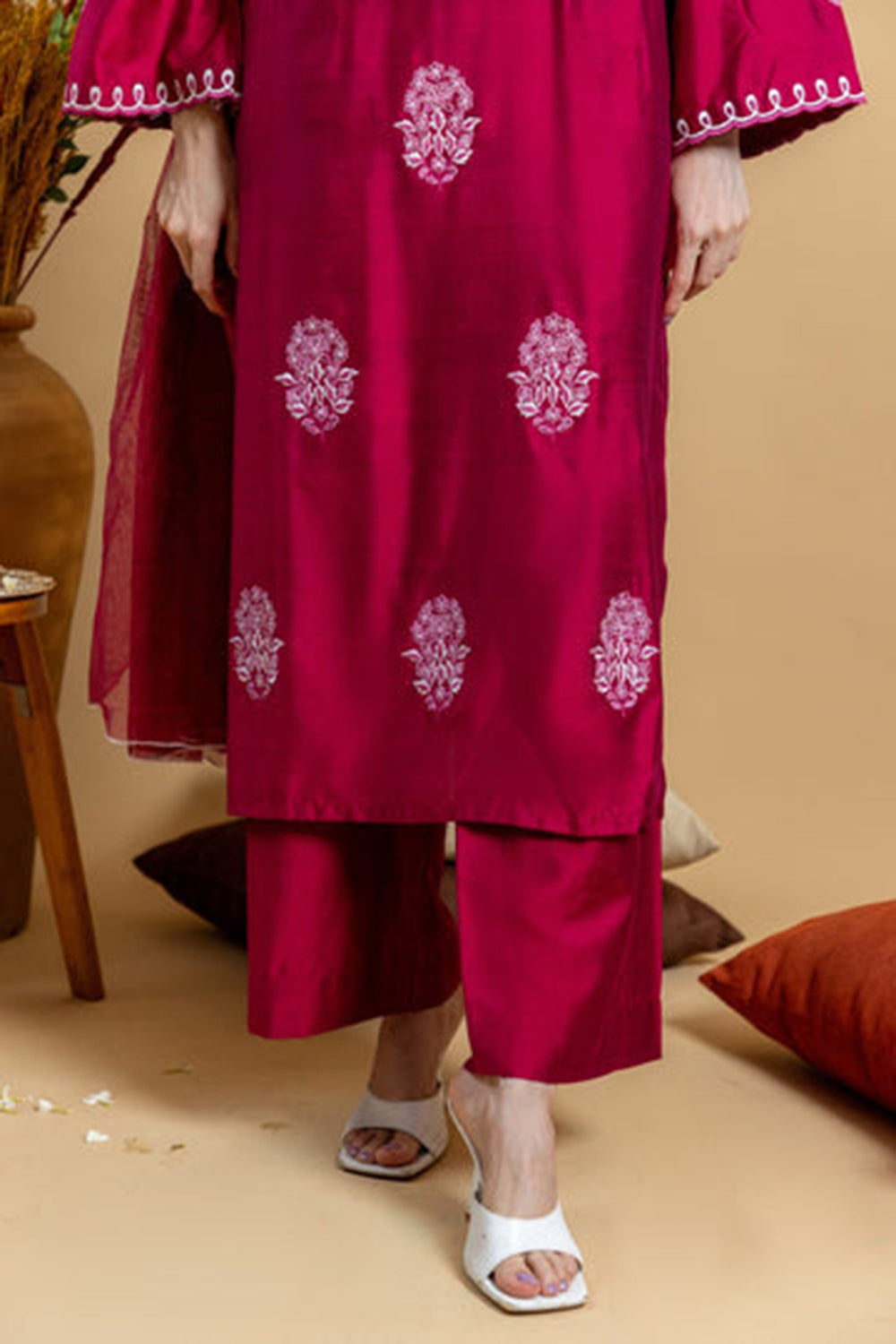 Khushboo & Pankaj Ruby Red Embroidered Kurta Set with Dupatta