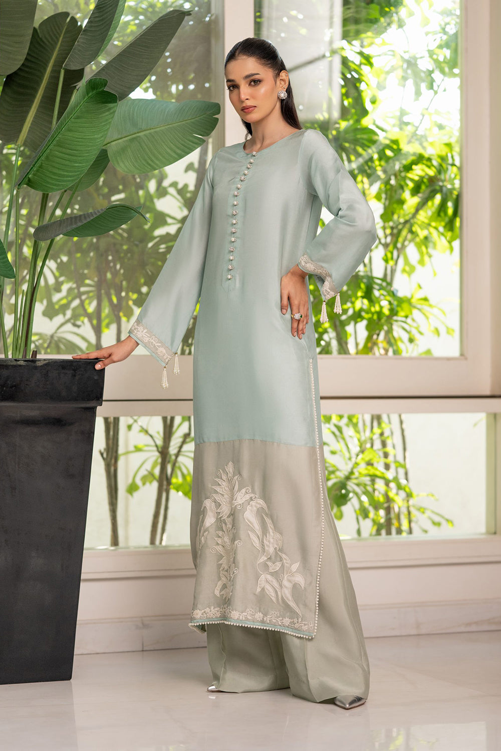 Khushboo & Pankaj Sage Green Embroidered Suit Set with Dupatta
