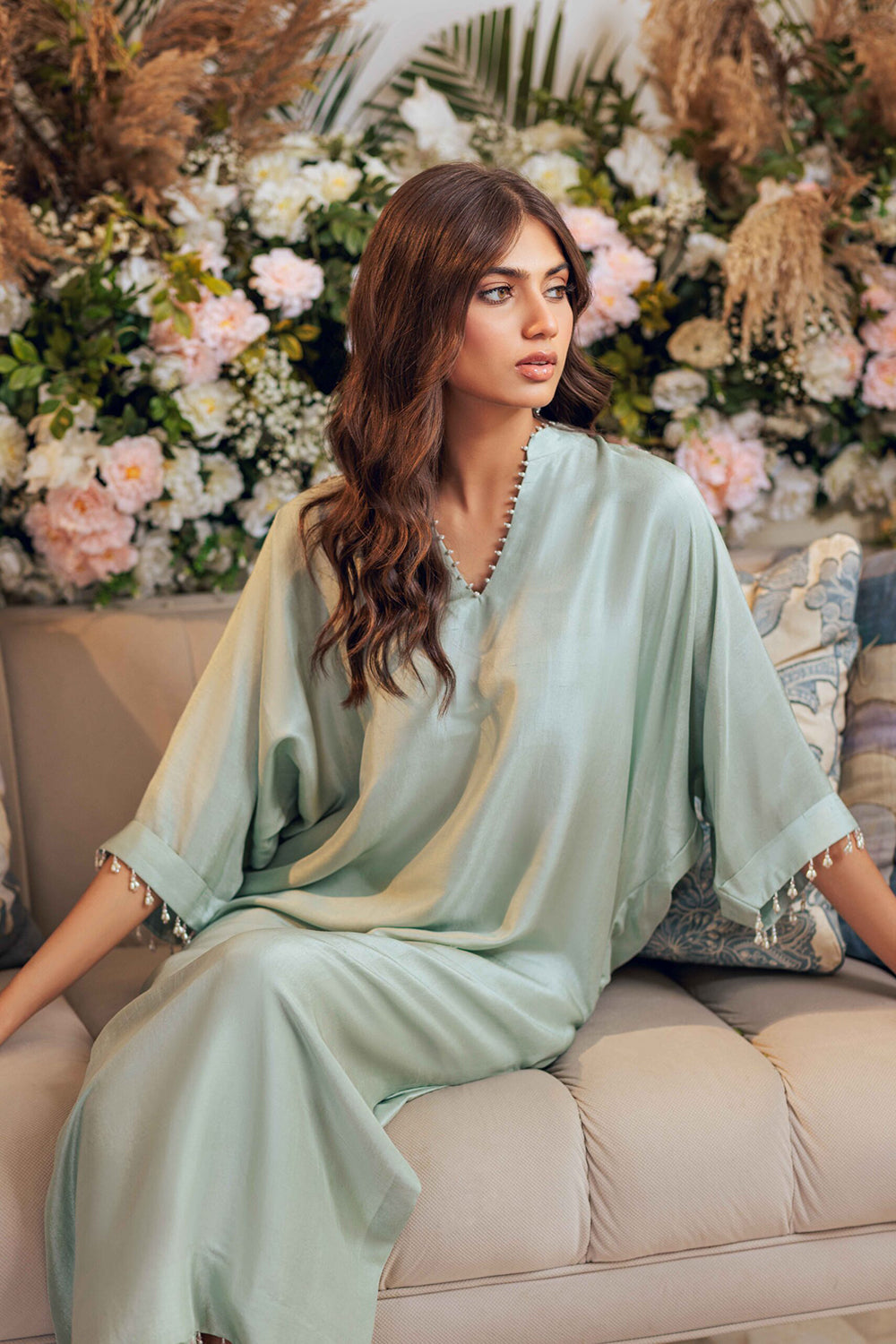 Khushboo & Pankaj Seafoam Silk Kaftan Kurta Set