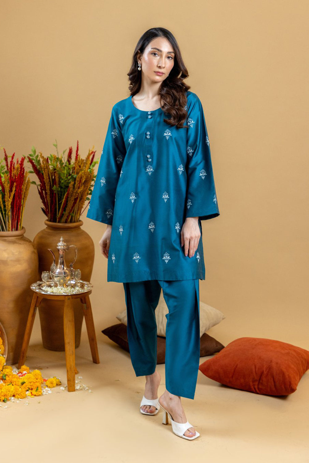 Khushboo & Pankaj Teal Buta Embroidered Kurta Set