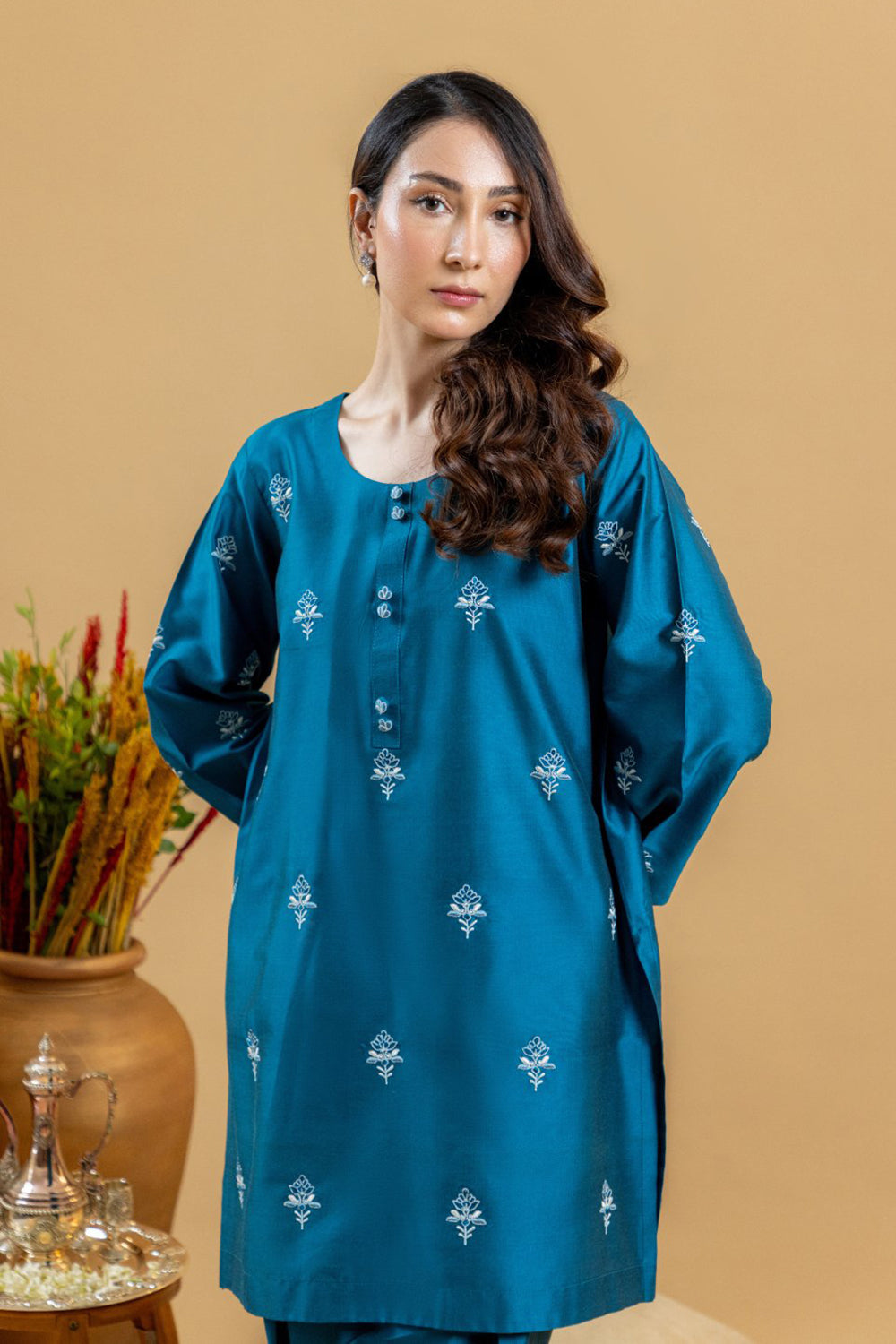 Khushboo & Pankaj Teal Buta Embroidered Kurta Set