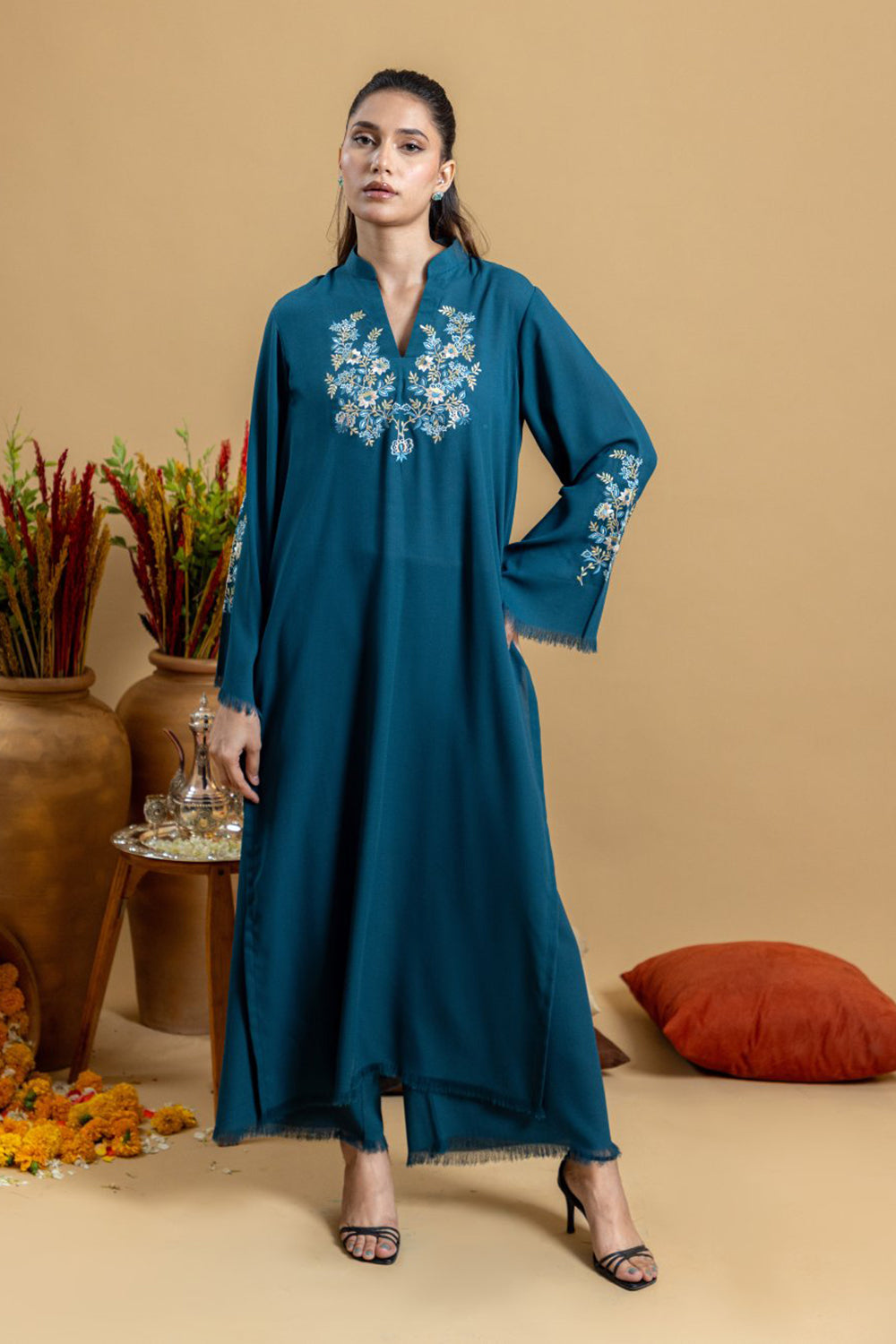 Khushboo & Pankaj Teal Embroidered Kurta Set