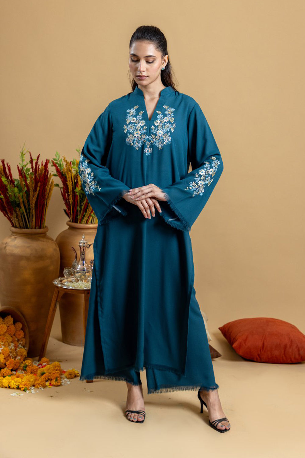 Khushboo & Pankaj Teal Embroidered Kurta Set