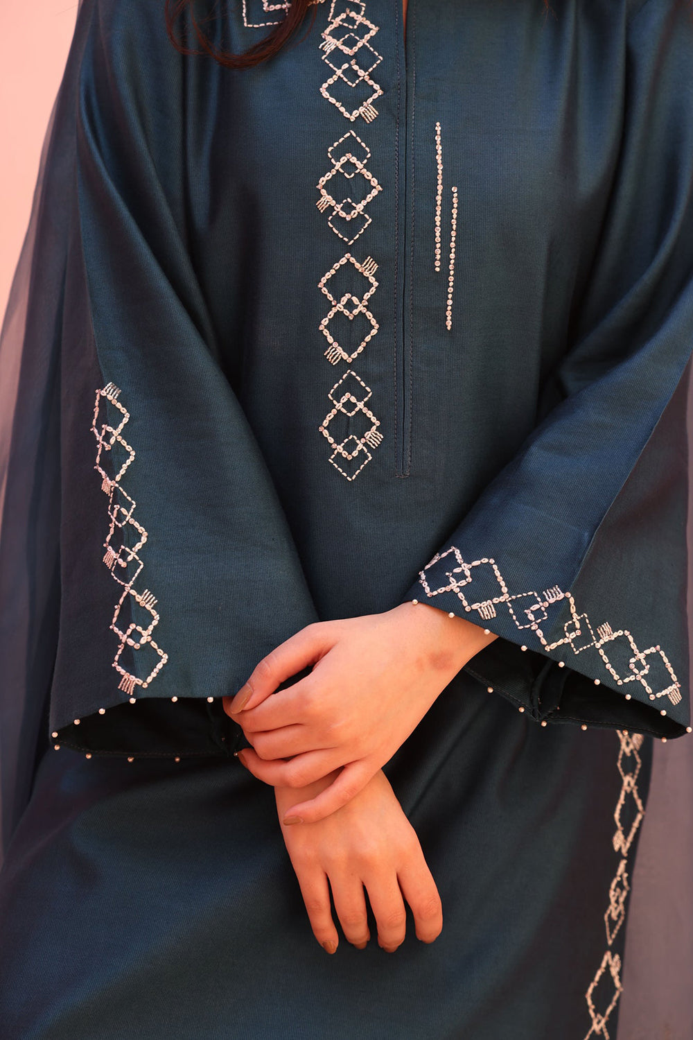Khushboo & Pankaj Teal Embroidered Kurta Set with Sheer Dupatta