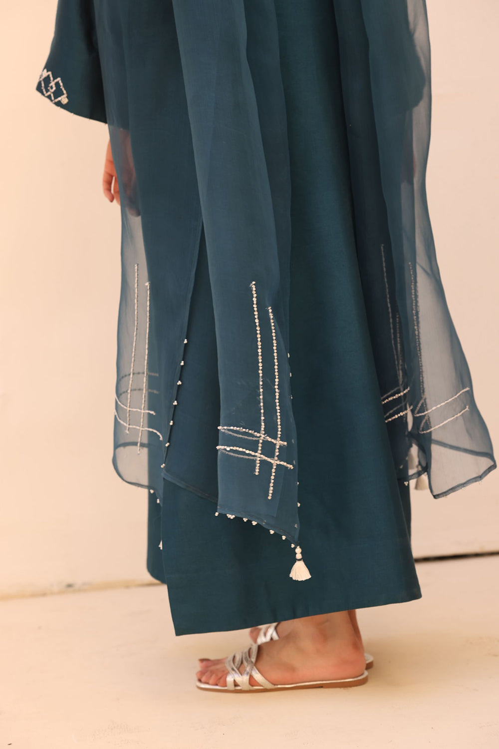 Khushboo & Pankaj Teal Embroidered Kurta Set with Sheer Dupatta