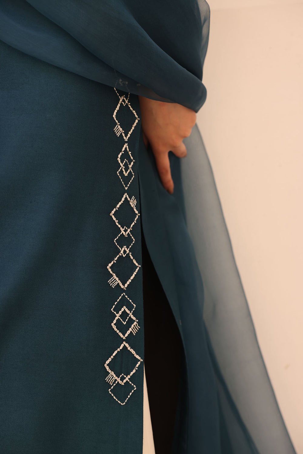 Khushboo & Pankaj Teal Embroidered Kurta Set with Sheer Dupatta