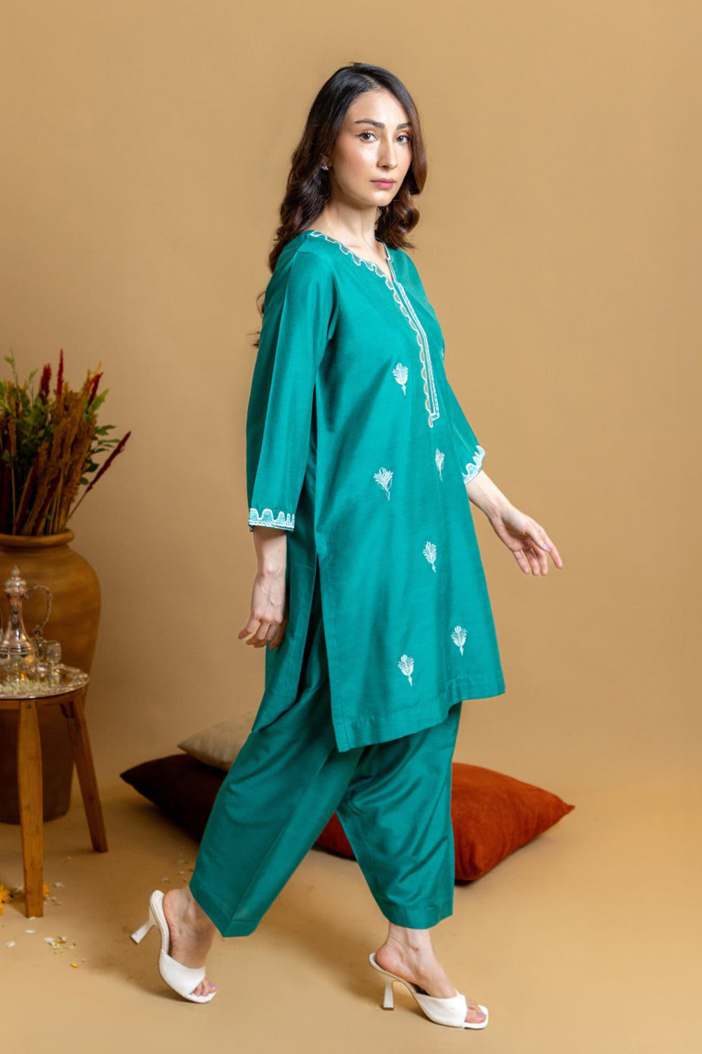 Khushboo & Pankaj Teal Scallop Embroidered Kurta Set