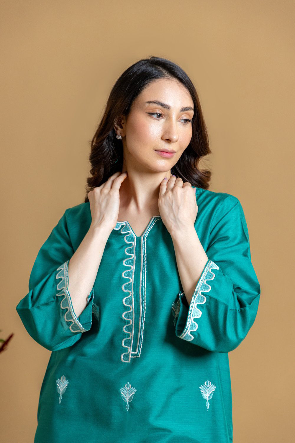 Khushboo & Pankaj Teal Scallop Embroidered Kurta Set