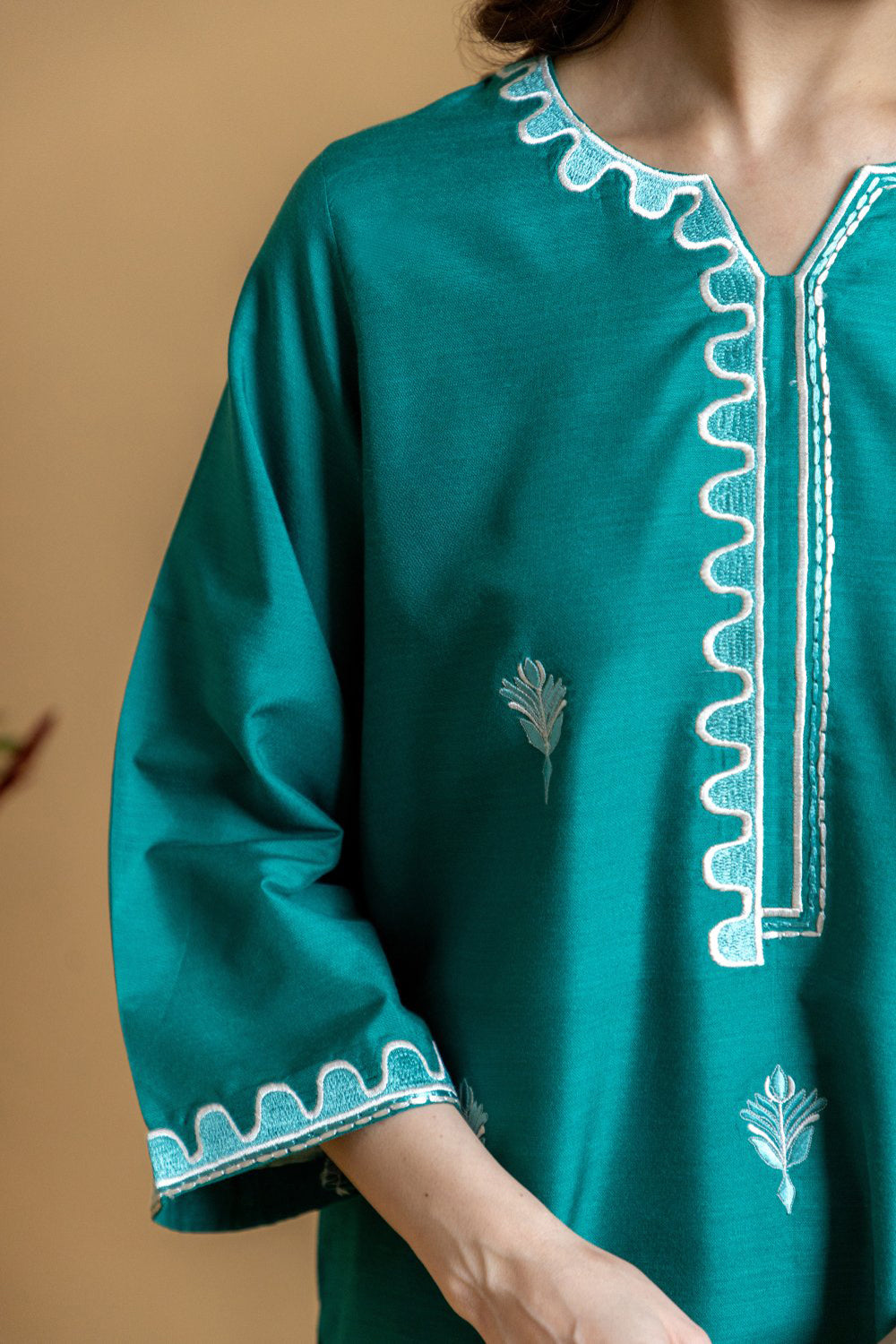 Khushboo & Pankaj Teal Scallop Embroidered Kurta Set