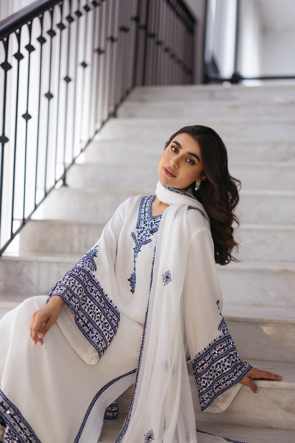 Khushboo & Pankaj White Women Embroidered Kurta Pant Dupatta Set