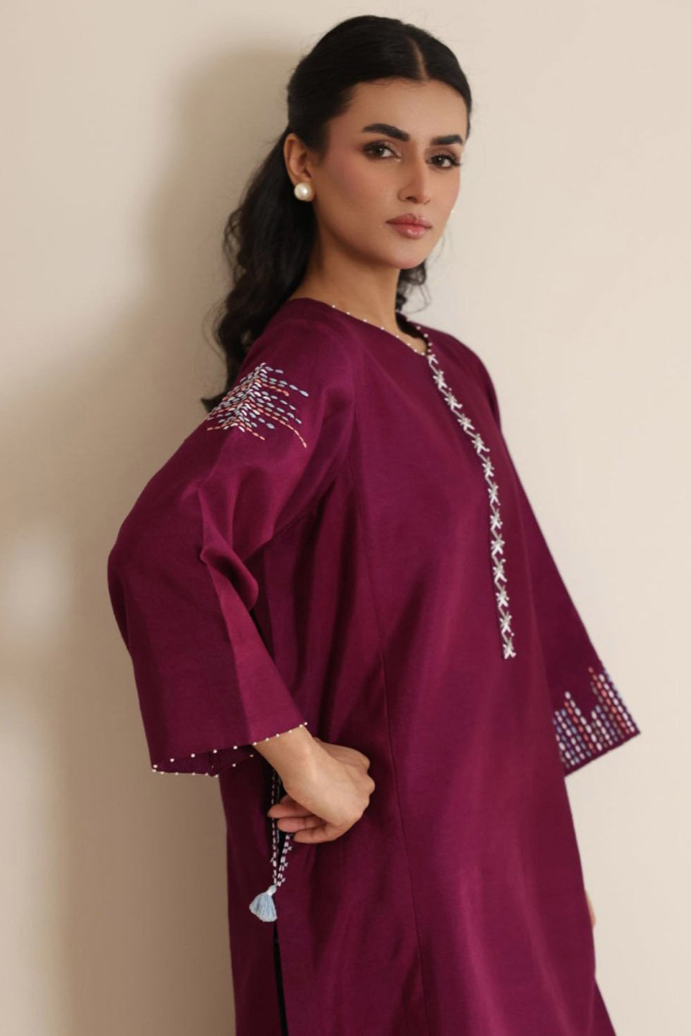 Khushboo & Pankaj Wine Berry Kurta Set with Organza Dupatta