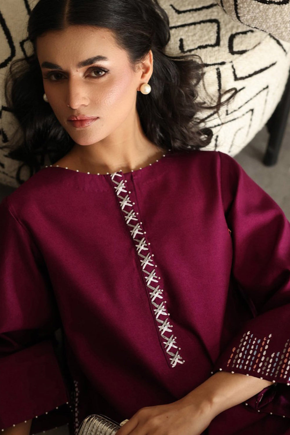 Khushboo & Pankaj Wine Berry Kurta Set with Organza Dupatta