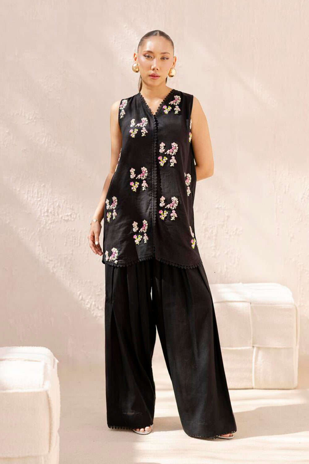 Khushboo & Pankaj Women Black Embroidered Kurta Set with Salwar