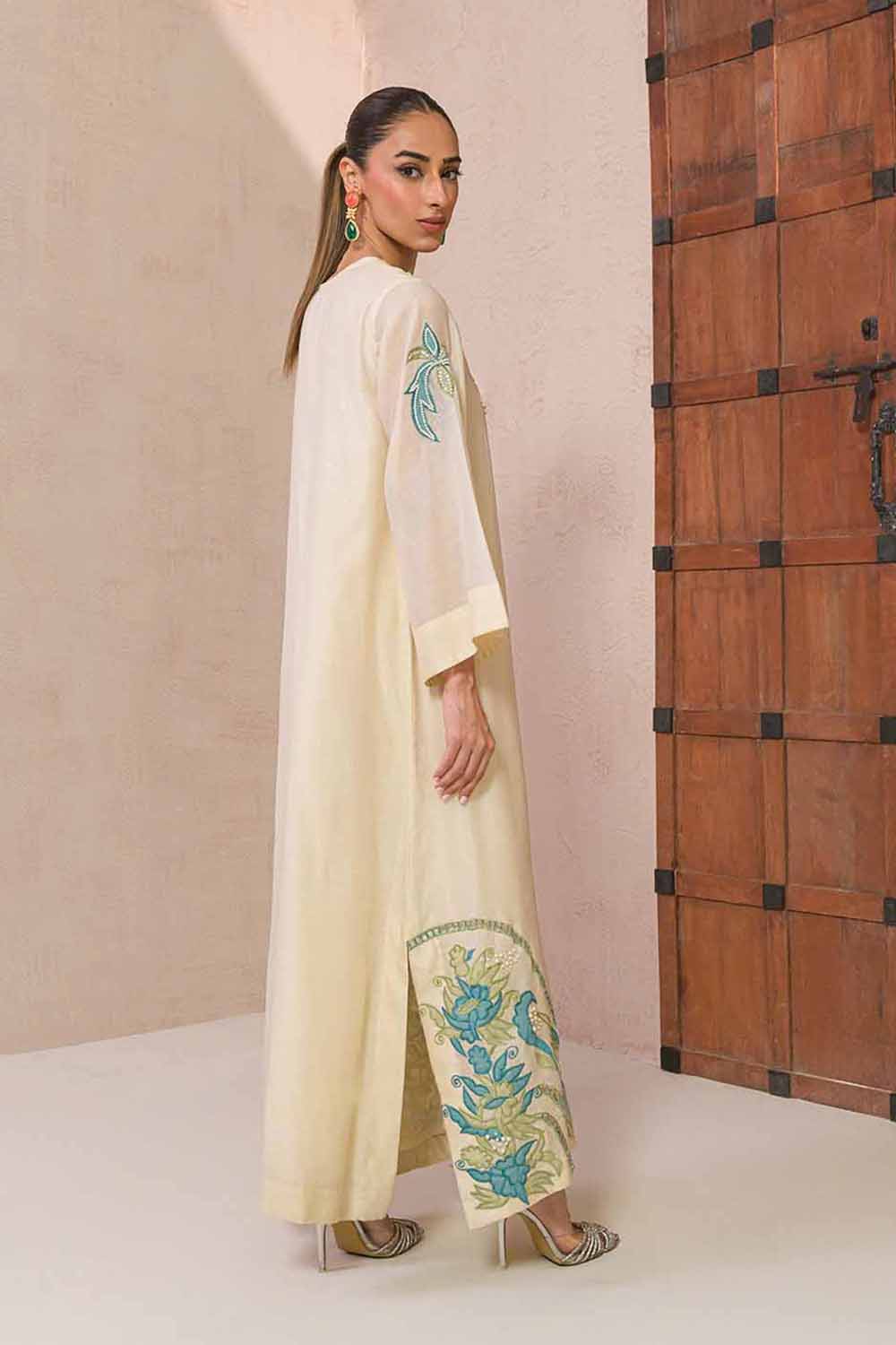 Khushboo & Pankaj Women Offwhite Embroidered Kaftaan Kurta
