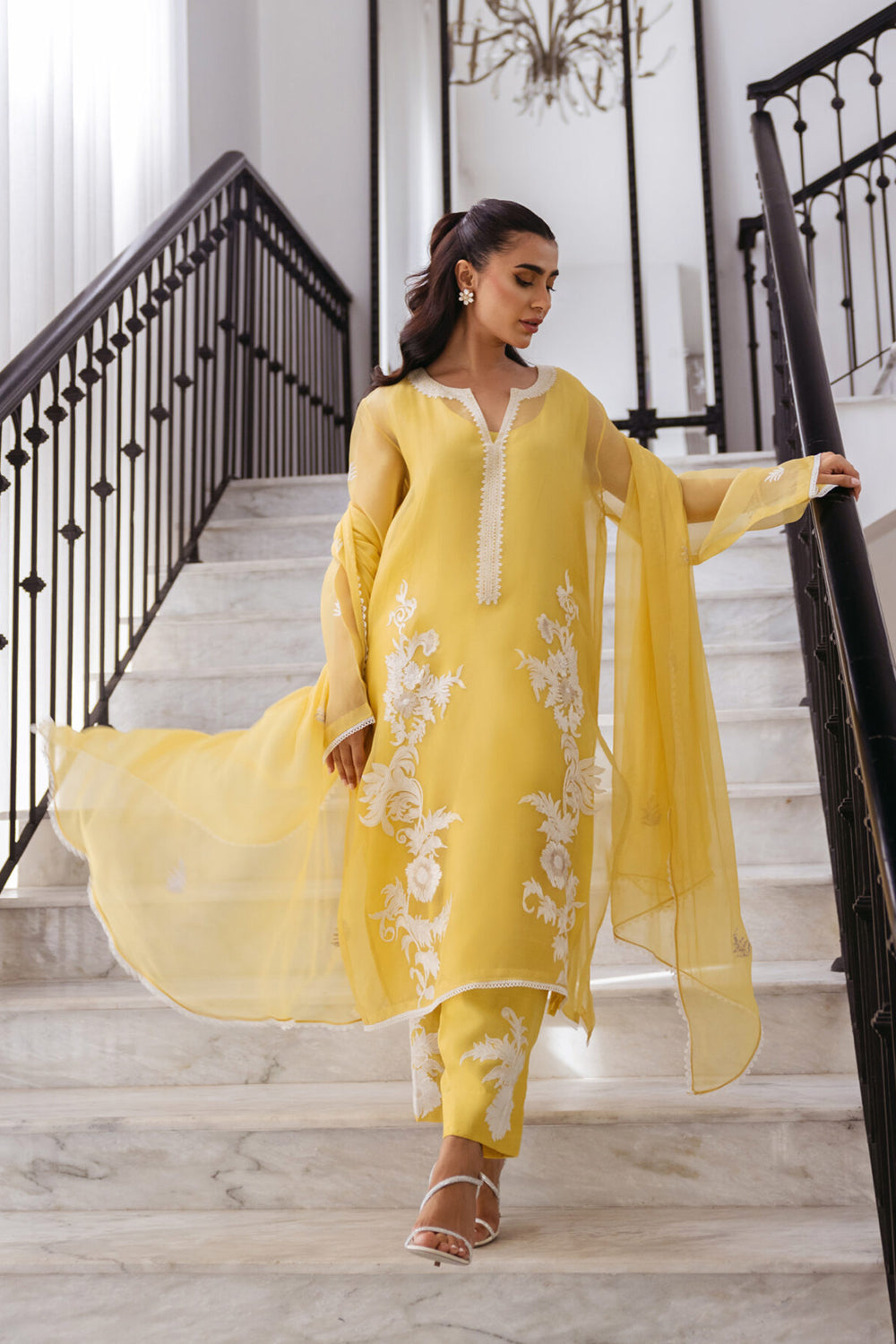 Khushboo & Pankaj Women Yellow Organza Embroidered Suit Set