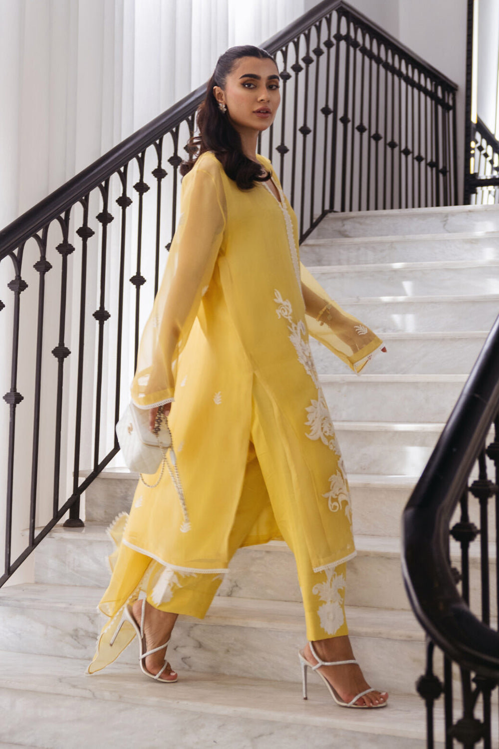 Khushboo & Pankaj Women Yellow Organza Embroidered Suit Set