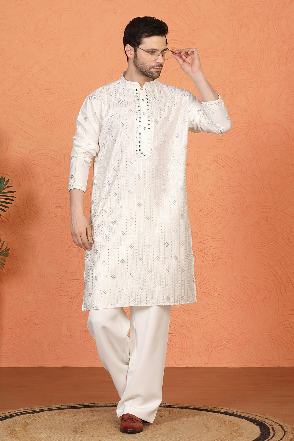Krish Mirror Embroidered Kurta with Loose Fit Parallel Pants