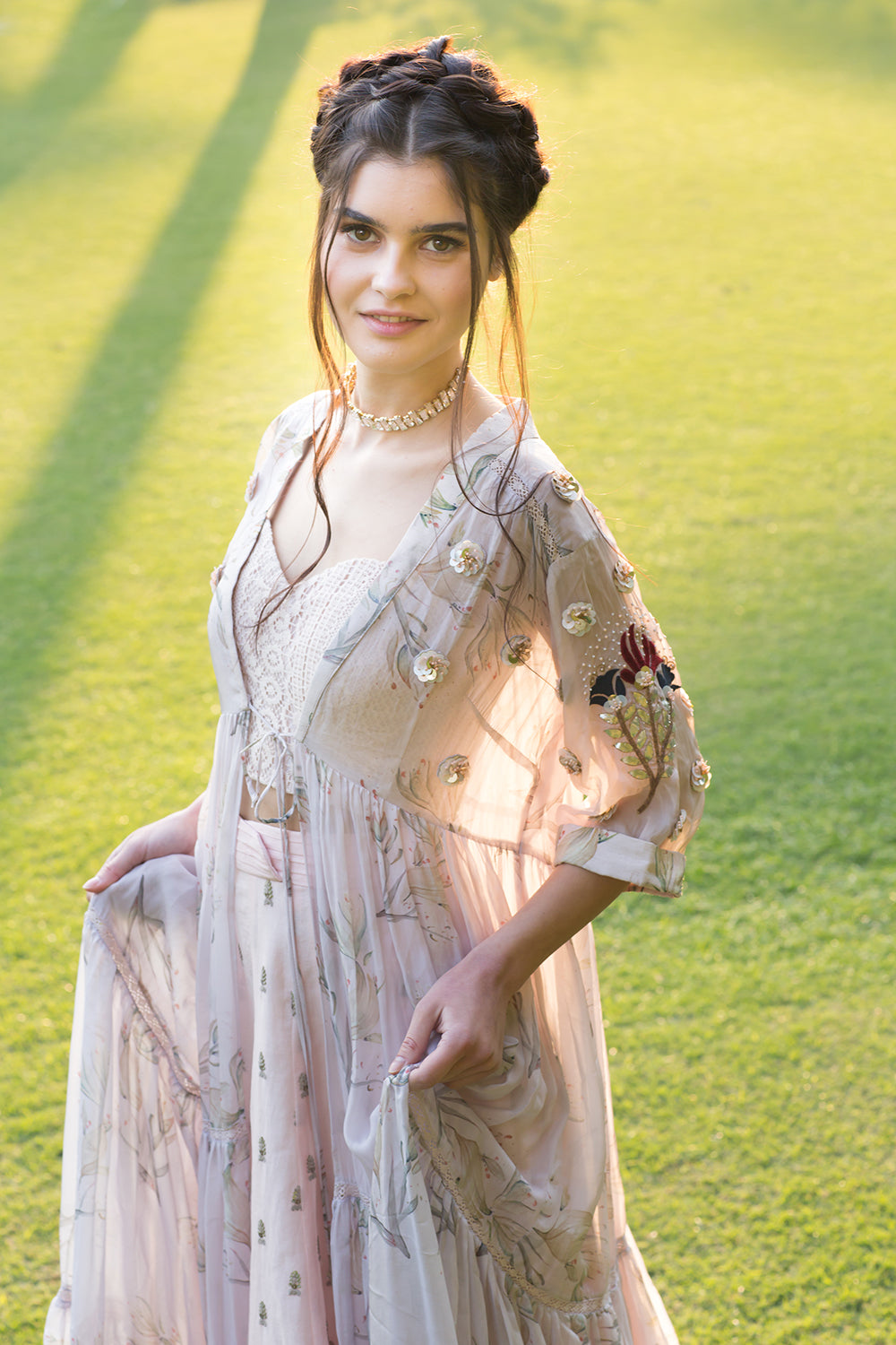 Lavender & Blush Pink Skirt And Cape Set