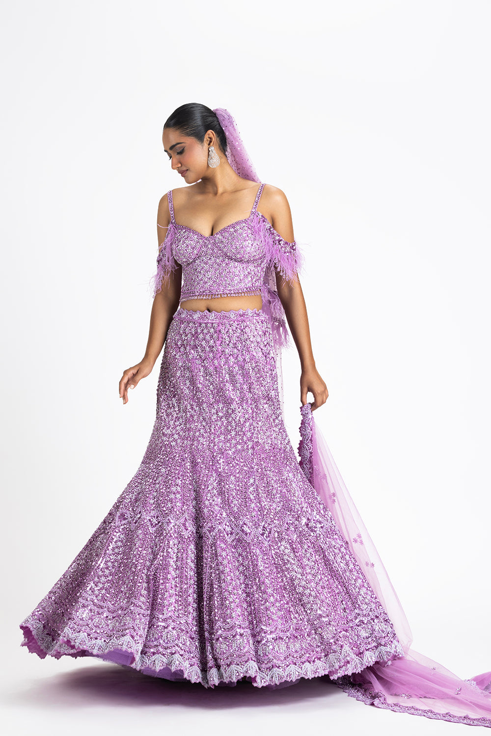 Lavender Net Fishtailed Lehenga Set