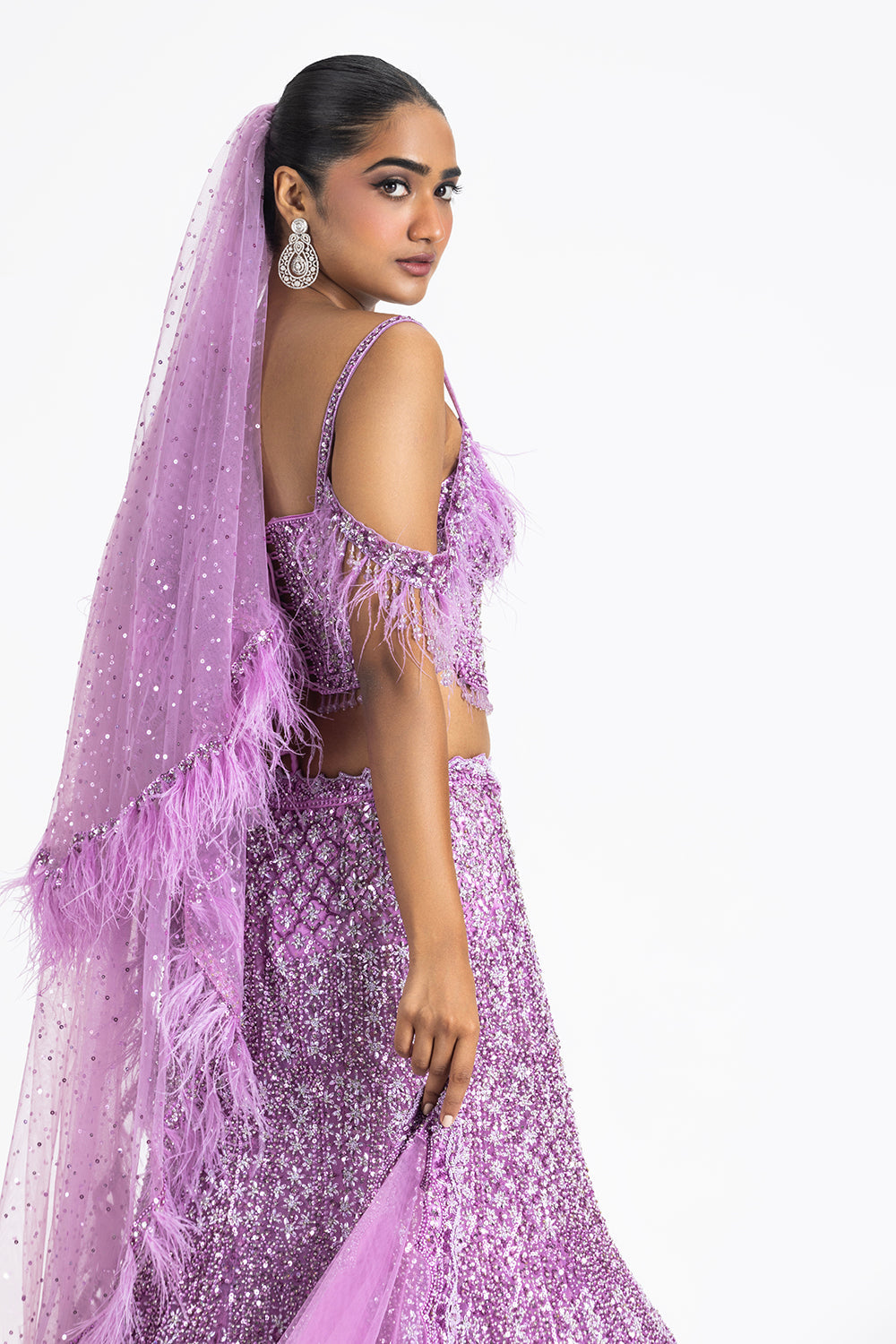 Lavender Net Fishtailed Lehenga Set