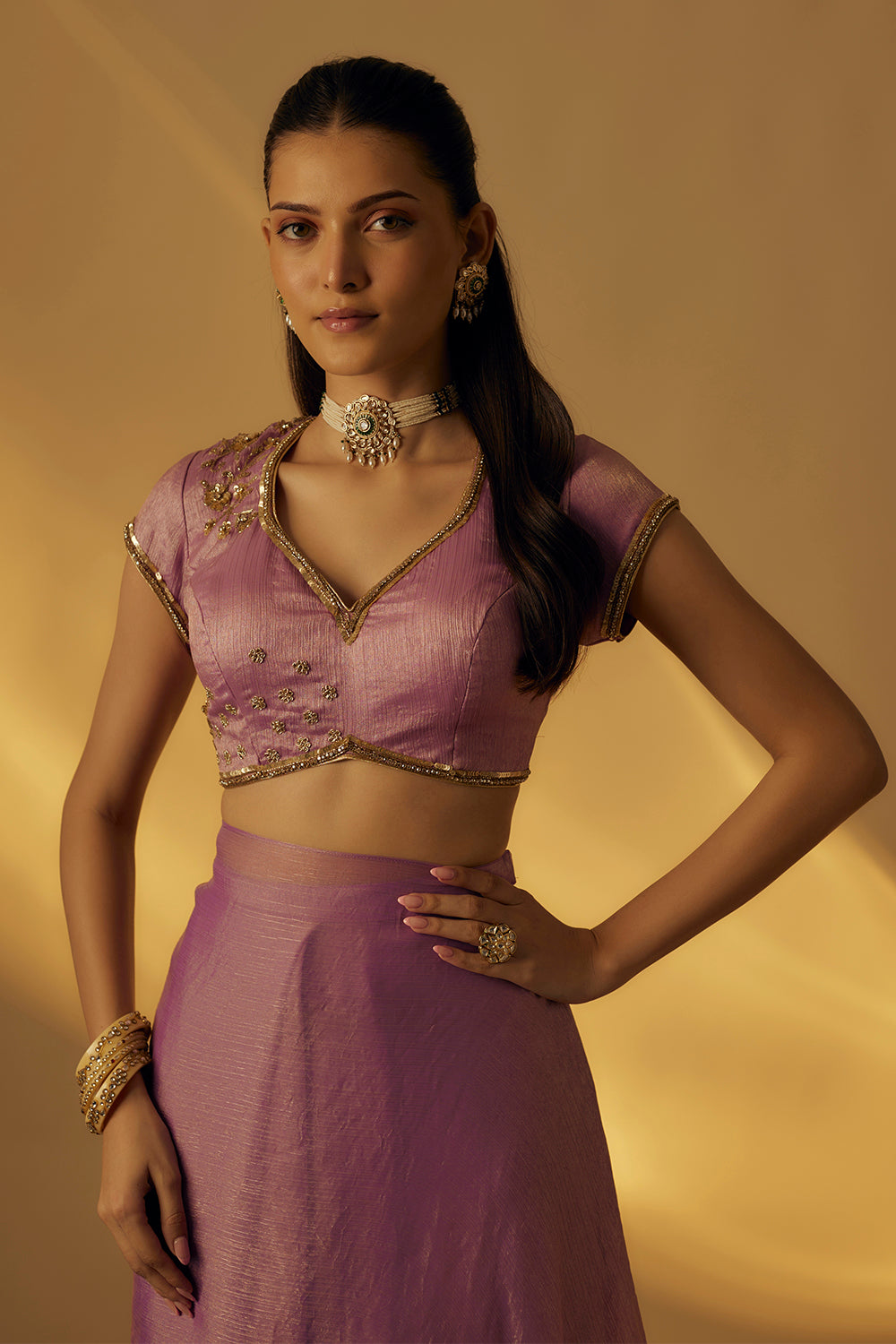 Lavender Pre-Drape Saree Set