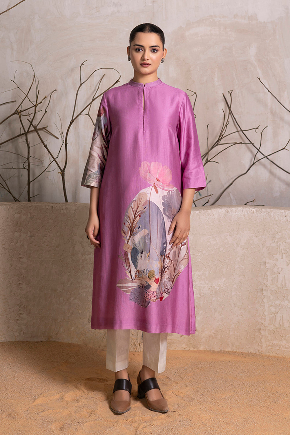 Lavender Silk Chanderi Printed Tunic